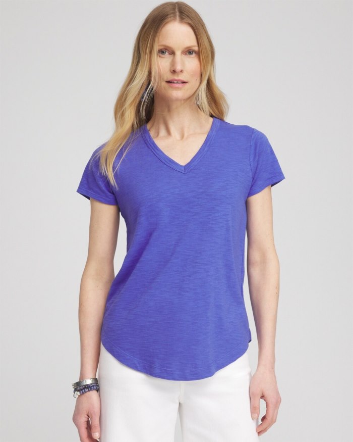 Chicos Cap Sleeve V-neck Tee - Purple Nightshade