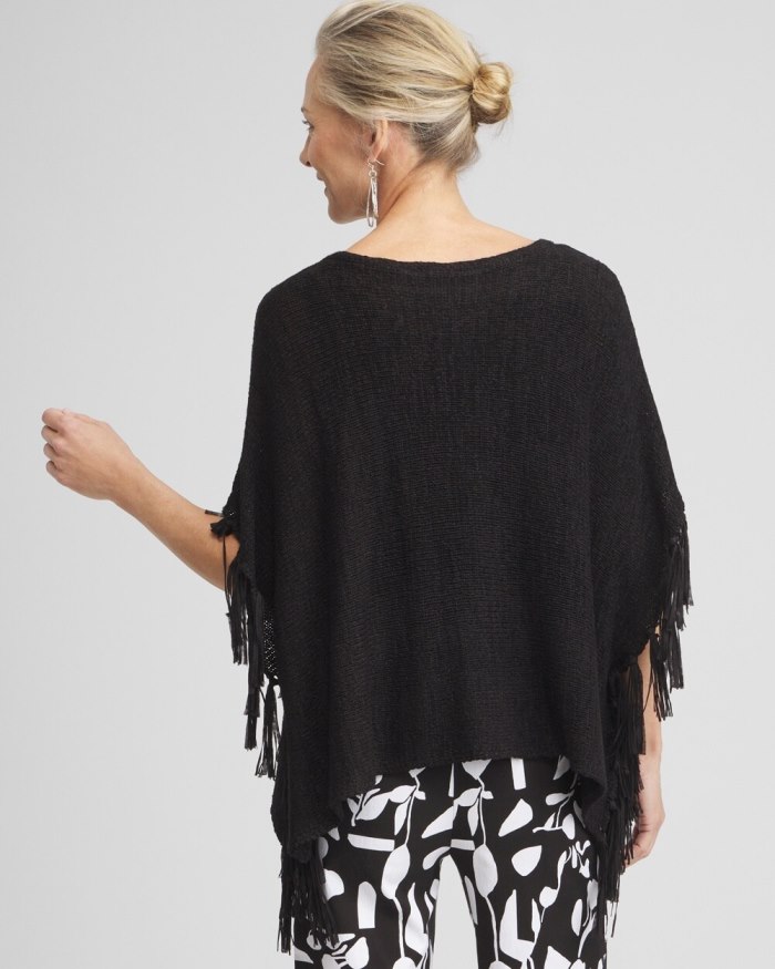 Chicos Fringe Knit Poncho - Magenta Rose