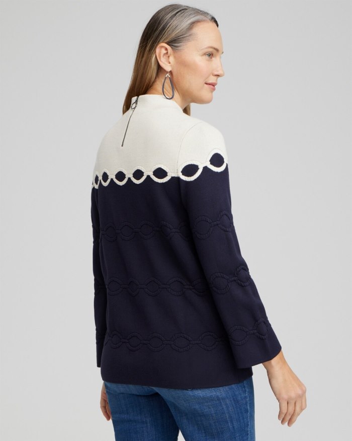 Chicos Colorblock Funnel Neck Pullover - English Cream