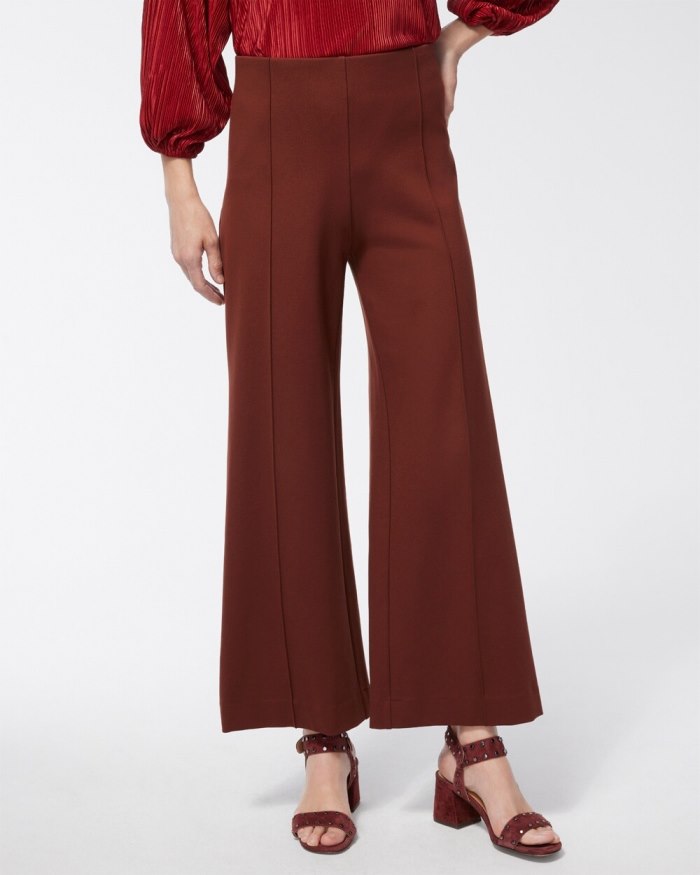 Chicos Ponte Pintuck Wide Leg Ankle Pants - Chocolate Fondant