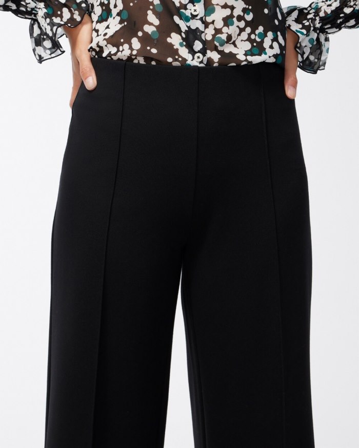 Chicos Ponte Pintuck Wide Leg Ankle Pants - Chocolate Fondant