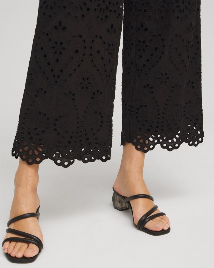 Chicos Eyelet Lace Cropped Pants - Black