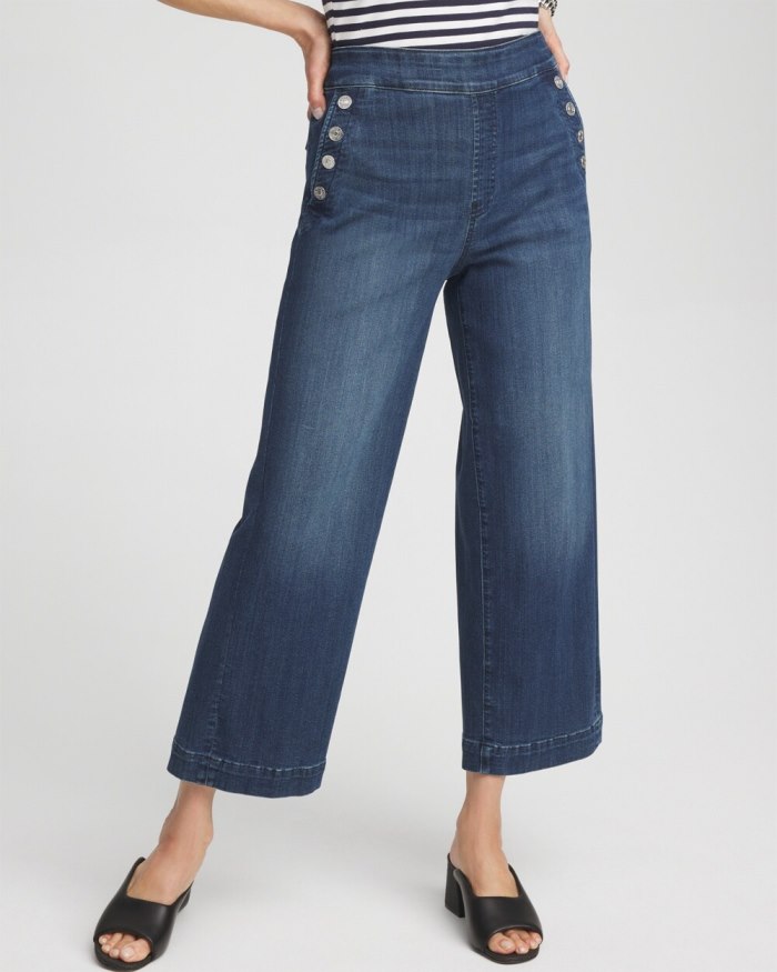 Chicos Pull-On Wide Leg Ankle Jeans - Redwood Indigo