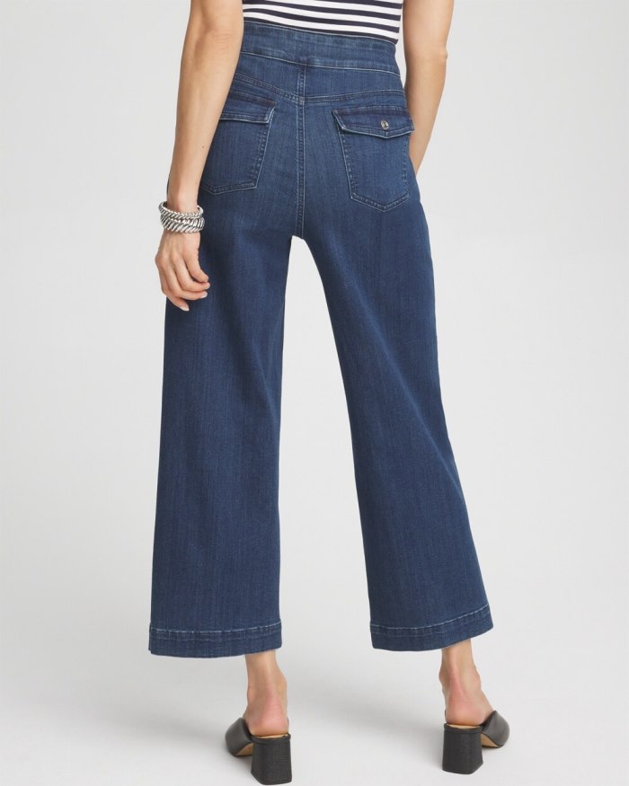 Chicos Pull-On Wide Leg Ankle Jeans - Redwood Indigo