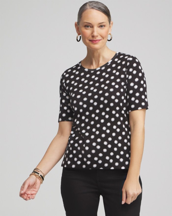 Chicos Polka Dot Everyday Elbow Sleeve Tee - Black