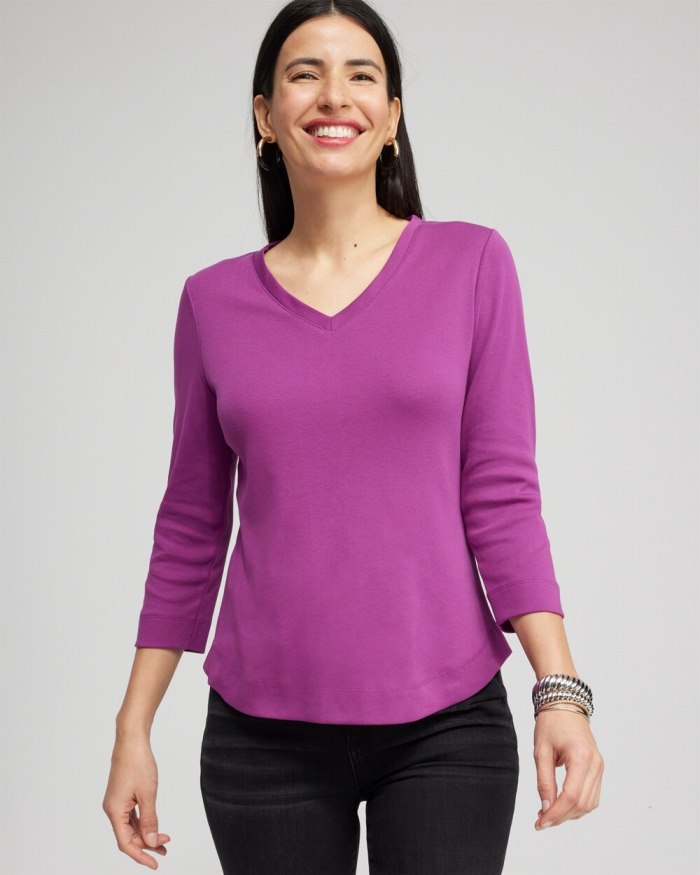 Chicos Everyday 3/4 Sleeve Tee - Fresh Plum