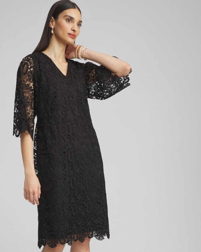 Chicos Lace Shift Dress - Black