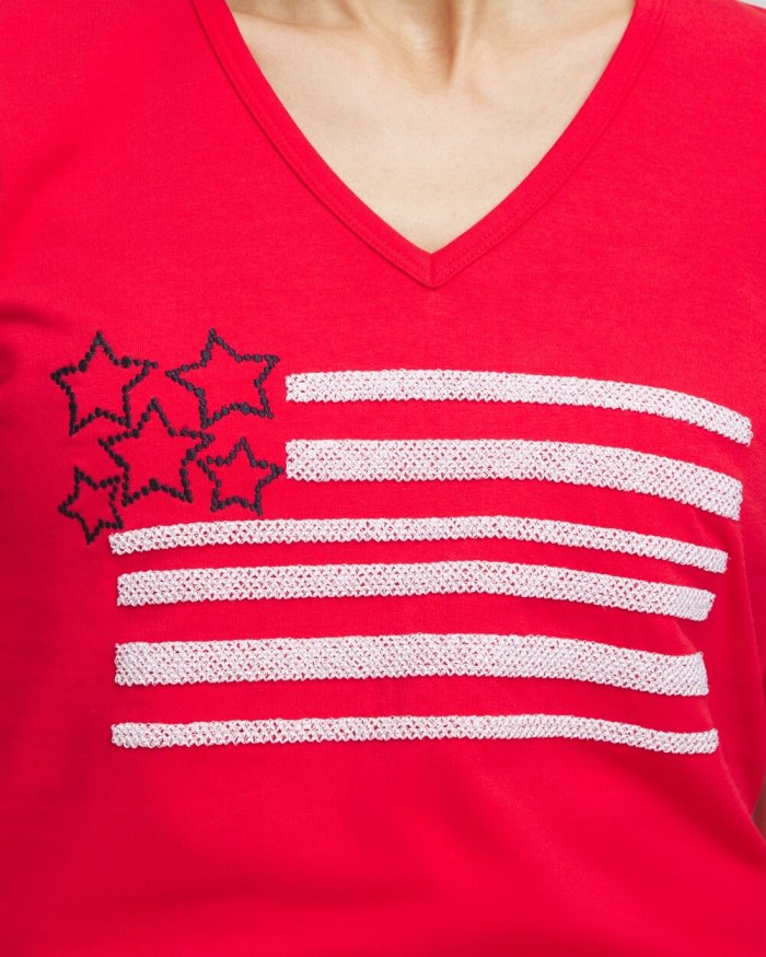 Chicos Embellished Flag Tee - MADEIRA RED