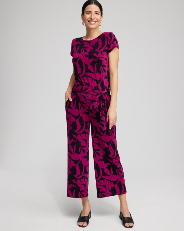 Chicos Travelers Belted Jumpsuit - Fresh Plum