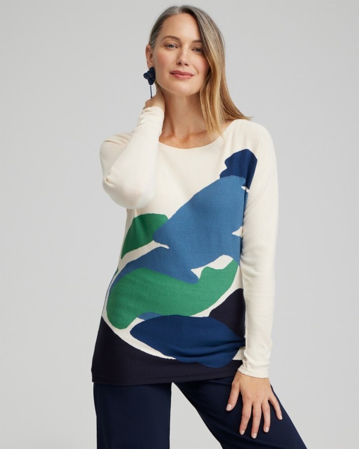 Chicos Intarsia Dolman Pullover Sweater - Classic Navy