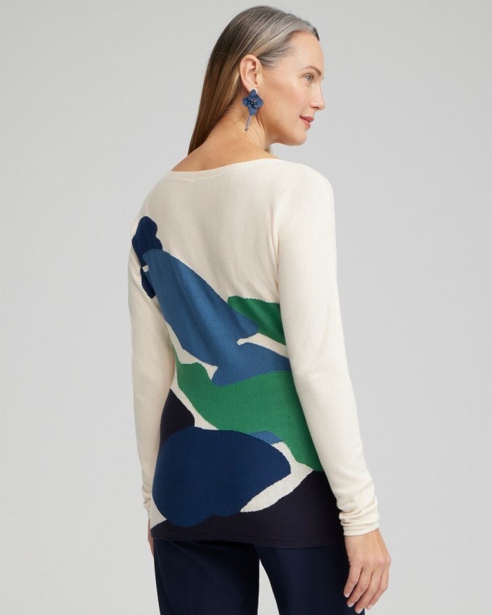 Chicos Intarsia Dolman Pullover Sweater - Classic Navy