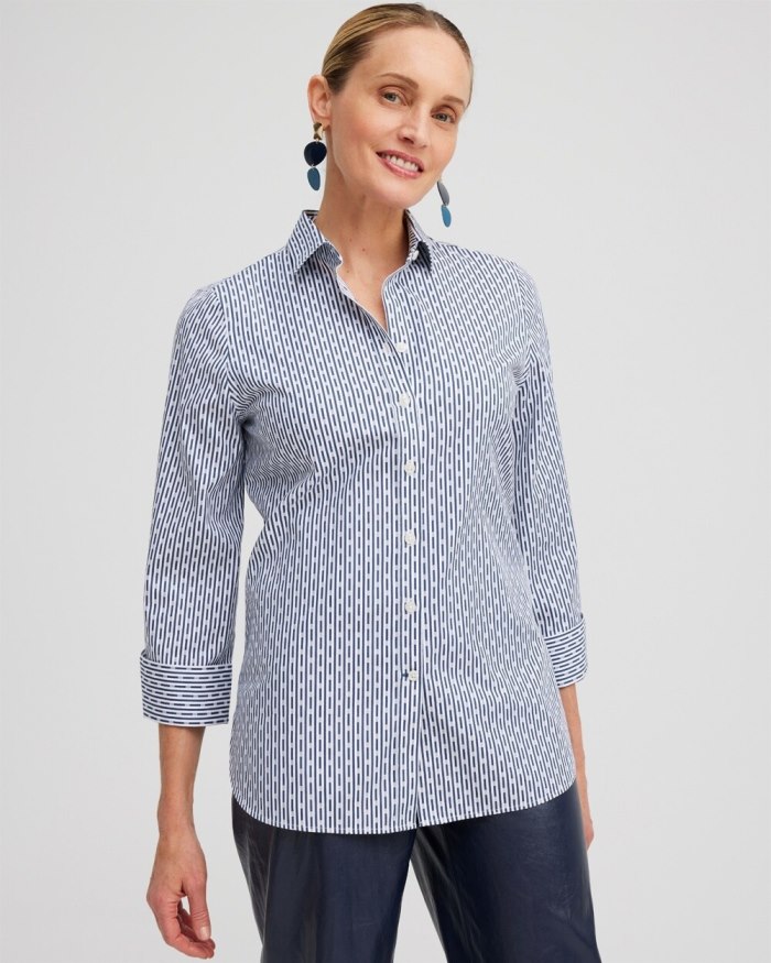 Chicos No Iron Stretch Dot Stripe Shirt - Azores Blue