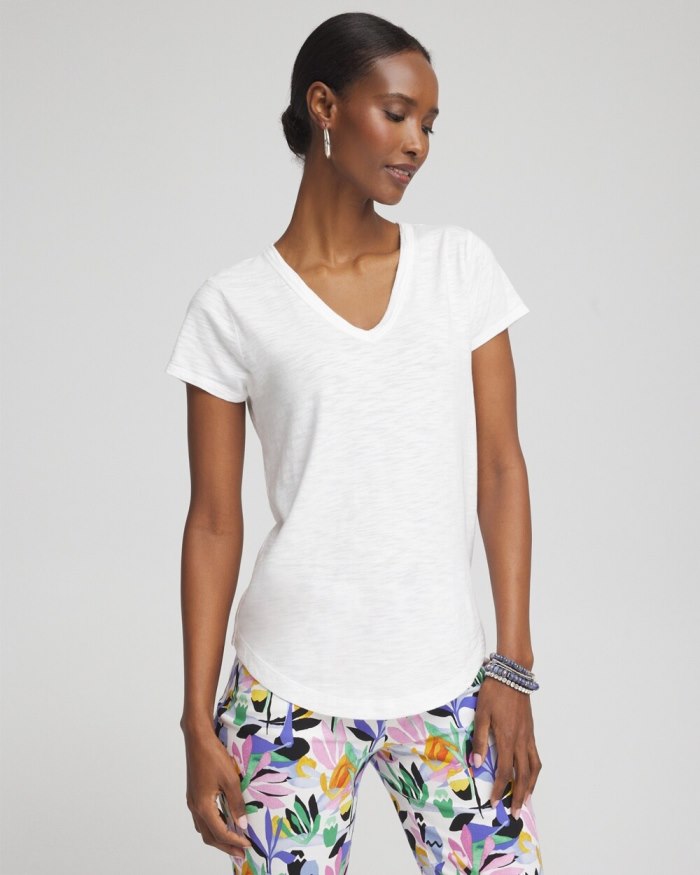 Chicos Cap Sleeve V-neck Tee - Alabaster