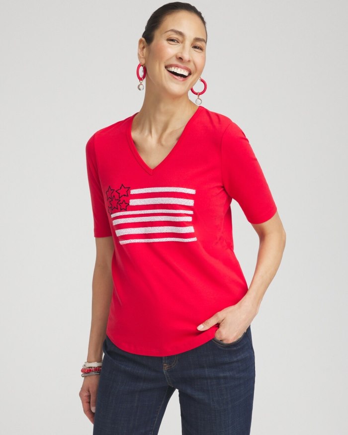 Chicos Embellished Flag Tee - MADEIRA RED