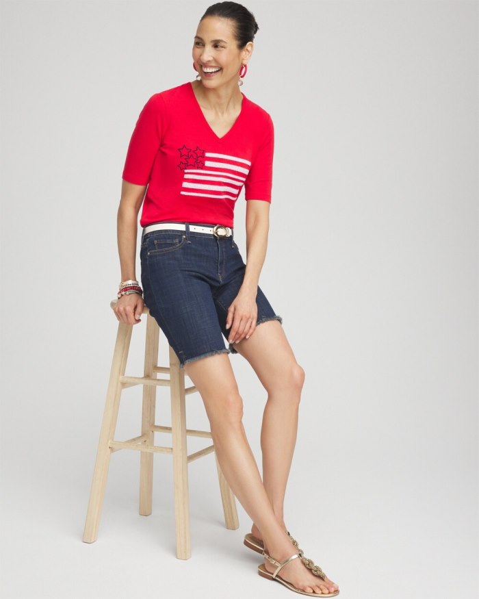 Chicos Embellished Flag Tee - MADEIRA RED