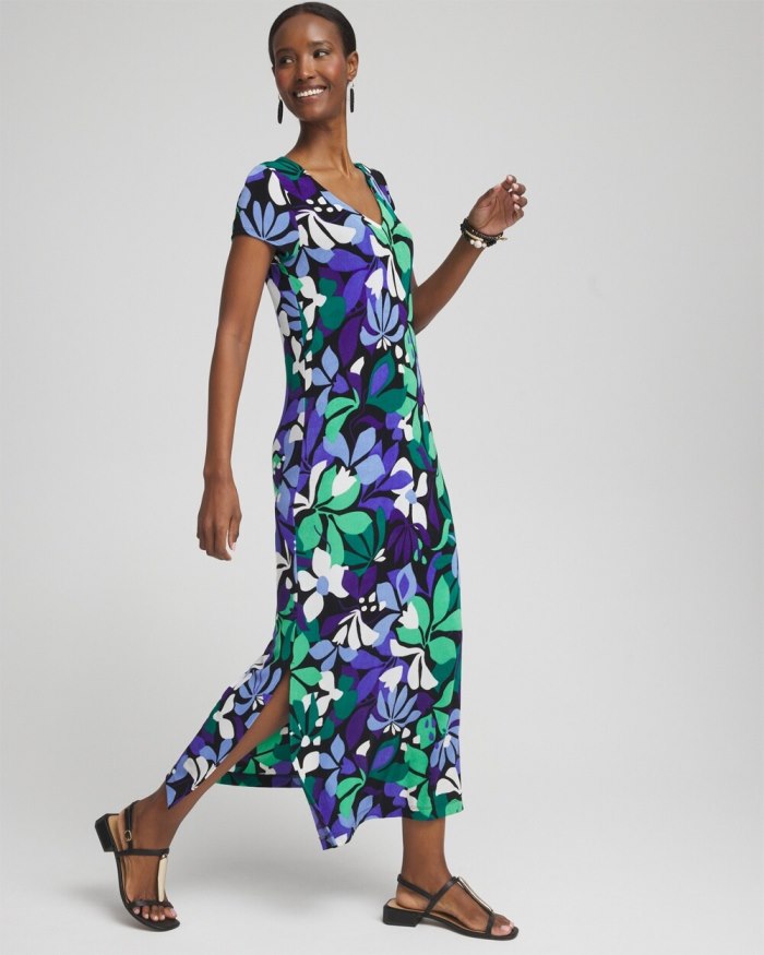 Chicos Travelers Floral V-neck Maxi Dress - Purple Nightshade