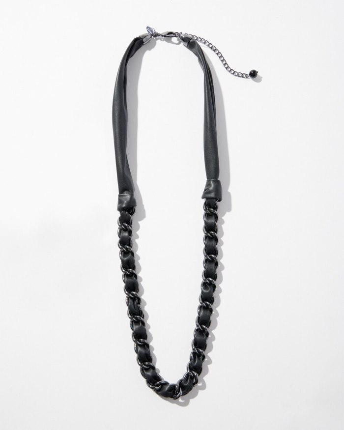 Chicos Faux Leather Single Strand Necklace - Hematite