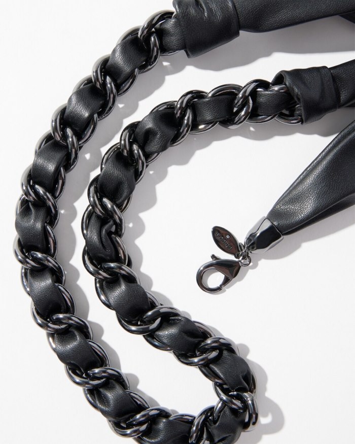 Chicos Faux Leather Single Strand Necklace - Hematite