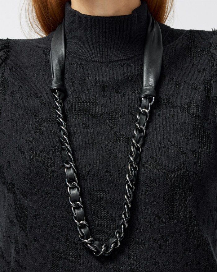 Chicos Faux Leather Single Strand Necklace - Hematite