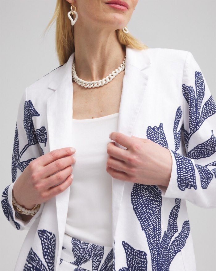 Chicos Printed Linen Blend Stretch Blazer - Alabaster