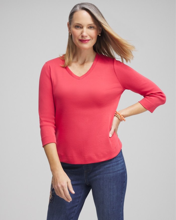 Chicos Everyday 3/4 Sleeve Tee - Ginger Rose