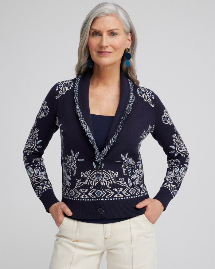 Chicos Shawl Neck Cropped Cardigan - Classic Navy