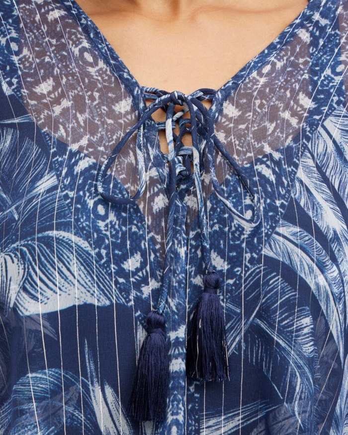 Chicos Miraclesuit Tropica Caftan Coverup - Navy