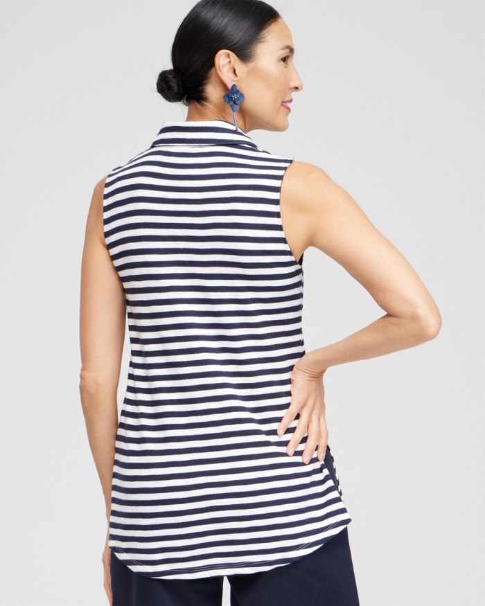 Chicos Stripe Collared Tunic Tank - Classic Navy