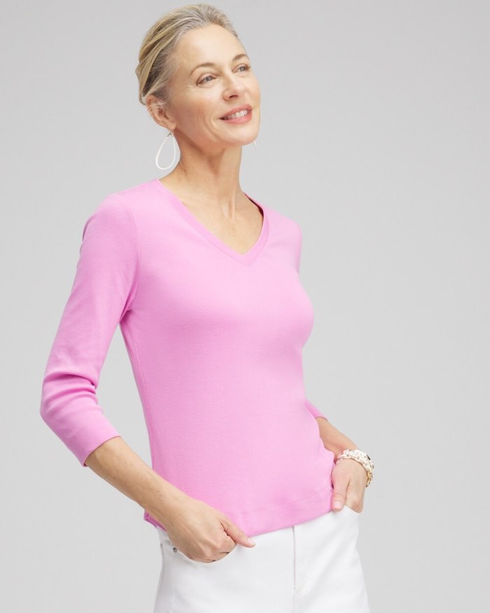 Chicos Everyday 3/4 Sleeve Tee - Pink Dawn