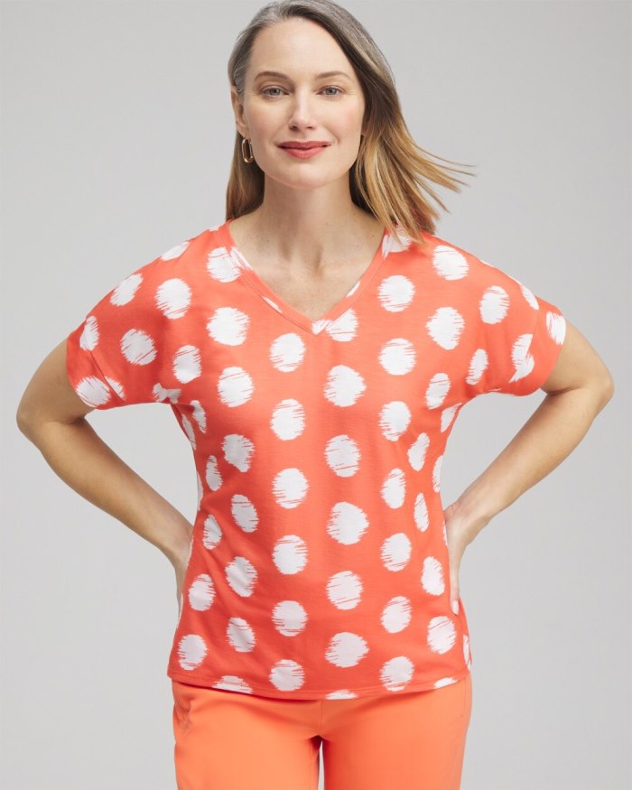 Chicos Zenergy Dots Drop Shoulder Tee - Nectarine