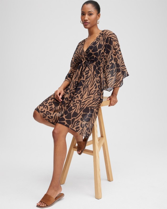 Chicos Animal Print Coverup - Black/Brown