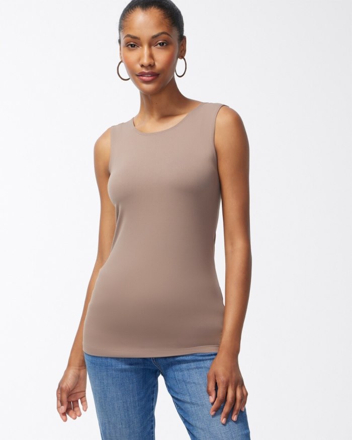 Chicos High Neck Microfiber Tank - Urban Taupe