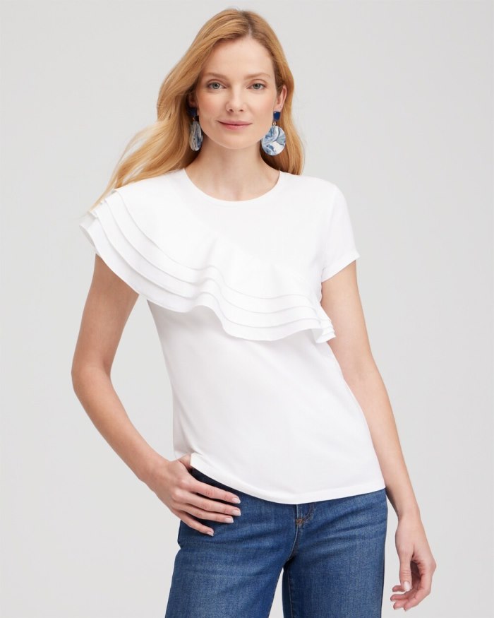 Chicos Ruffle Cap Sleeve Tee - Alabaster