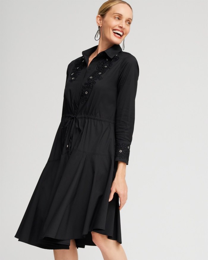 Chicos Poplin Lace Grommet Midi Dress - Black