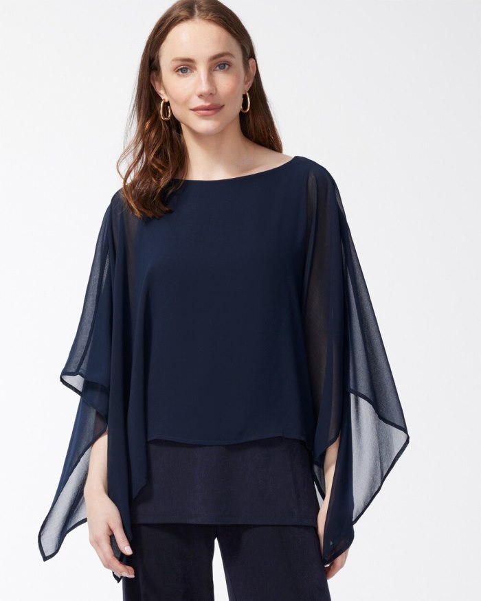 Chicos Travelers Chiffon Layered Top - Travelers India Ink