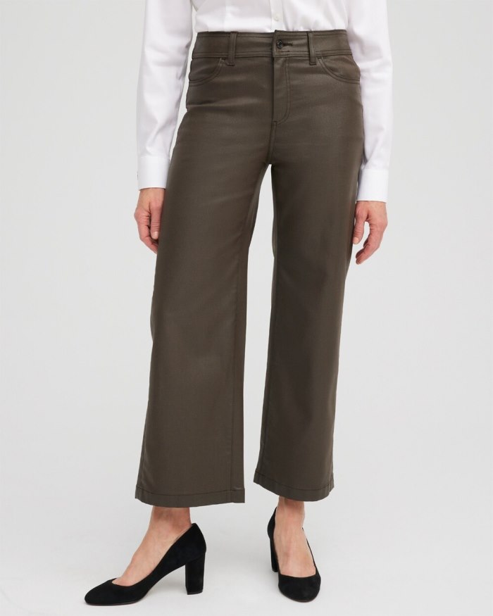 Chicos Coated Wide Leg Cropped Denim - Mink Taupe