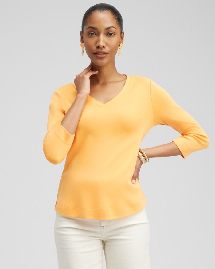 Chicos Everyday 3/4 Sleeve Tee - Mango Sorbet