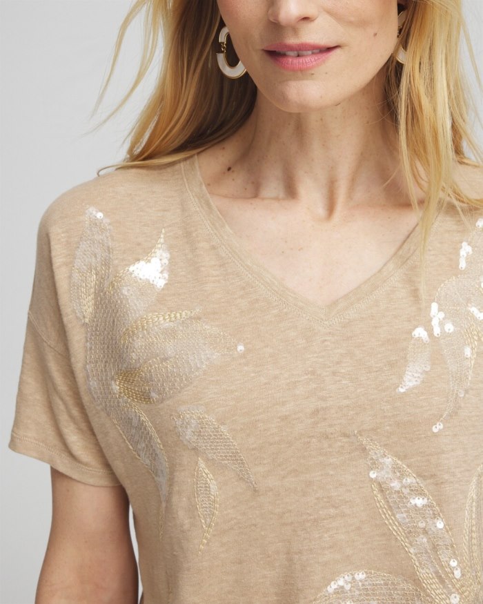 Chicos Neutral Sequin Embellished Tee - Sycamore