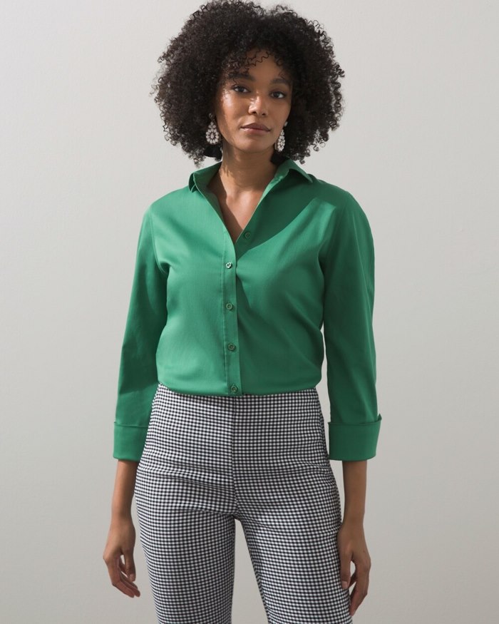 Chicos No Iron 3/4 Sleeve Stretch Shirt - Jardin Green