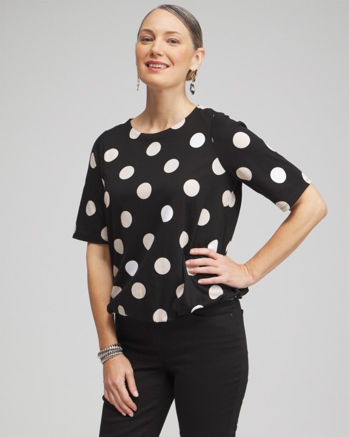 Chicos Polka Dot Bubble Hem Top - Black