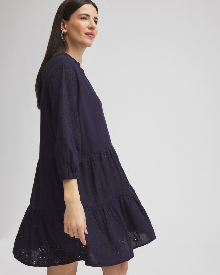 Chicos Embroidered Eyelet Coverup - Classic Navy