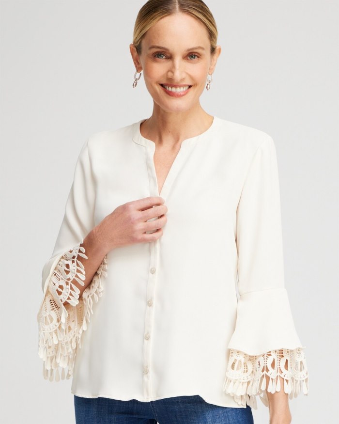 Chicos Lace Detail Long Sleeve Top - English Cream