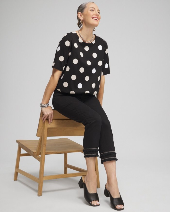 Chicos Polka Dot Bubble Hem Top - Black