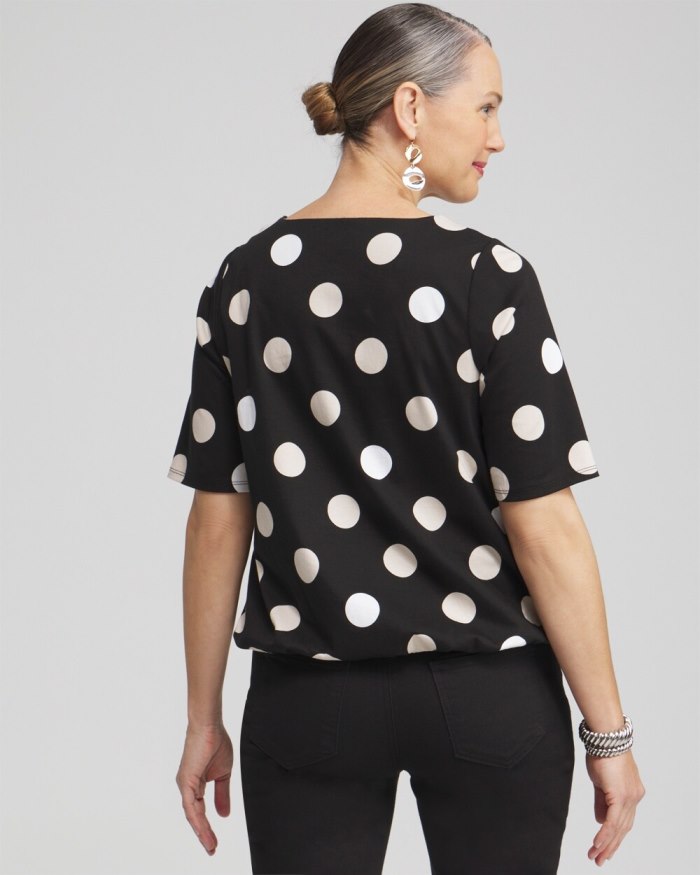 Chicos Polka Dot Bubble Hem Top - Black