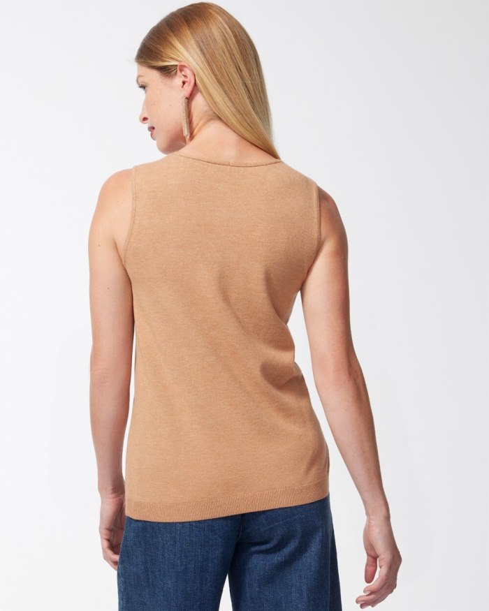 Chicos V-neck Sweater Tank - Faux Camel Heather