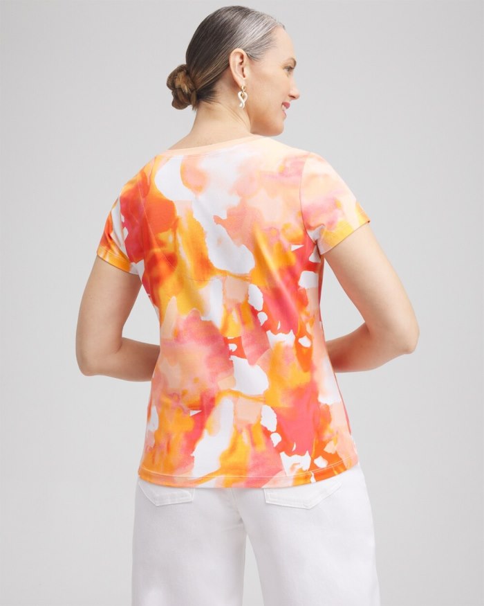 Chicos Watercolor V-neck Perfect Tee - Nectarine