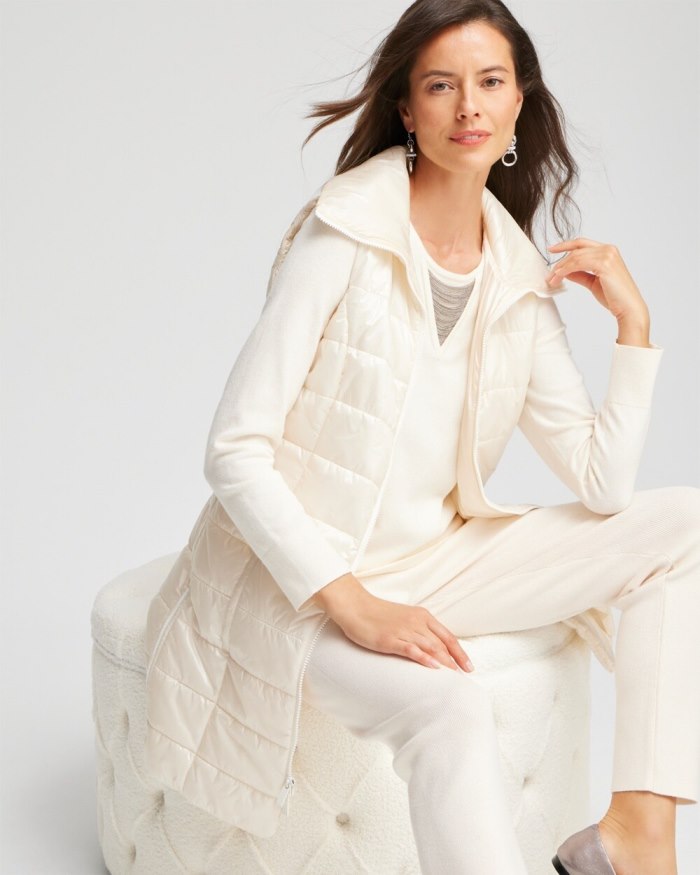 Chicos Zenergy Long Quilted Vest - English Cream