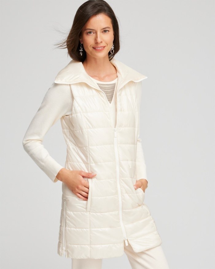 Chicos Zenergy Long Quilted Vest - English Cream