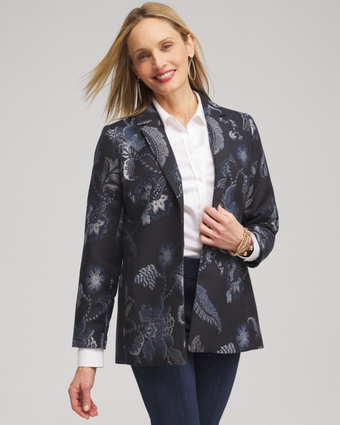 Chicos Floral Jacquard Blazer - Classic Navy