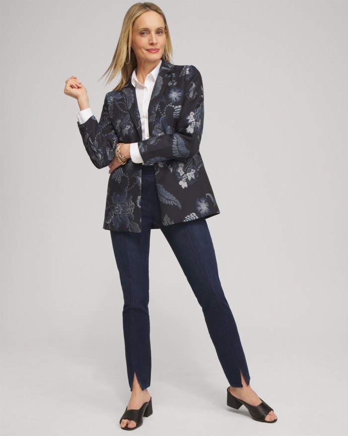 Chicos Floral Jacquard Blazer - Classic Navy